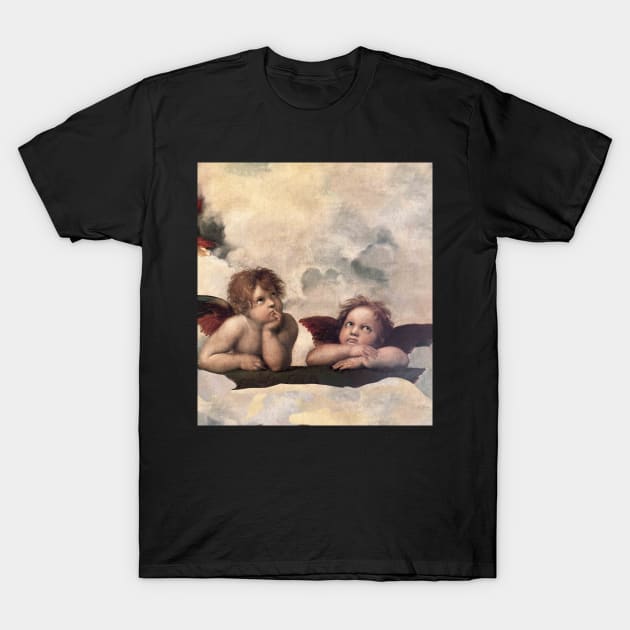 Raphael Cherubs, Sistine Chapel, Bored Angels, Baroque Cupid Fine Art Painting,The Sistine Madonna, Renaissance, Gift, Vatican,Cherub T-Shirt by Anticulture